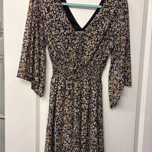 Bailey Blue | Black Floral Lace Up 3/4 Sleeve Dress